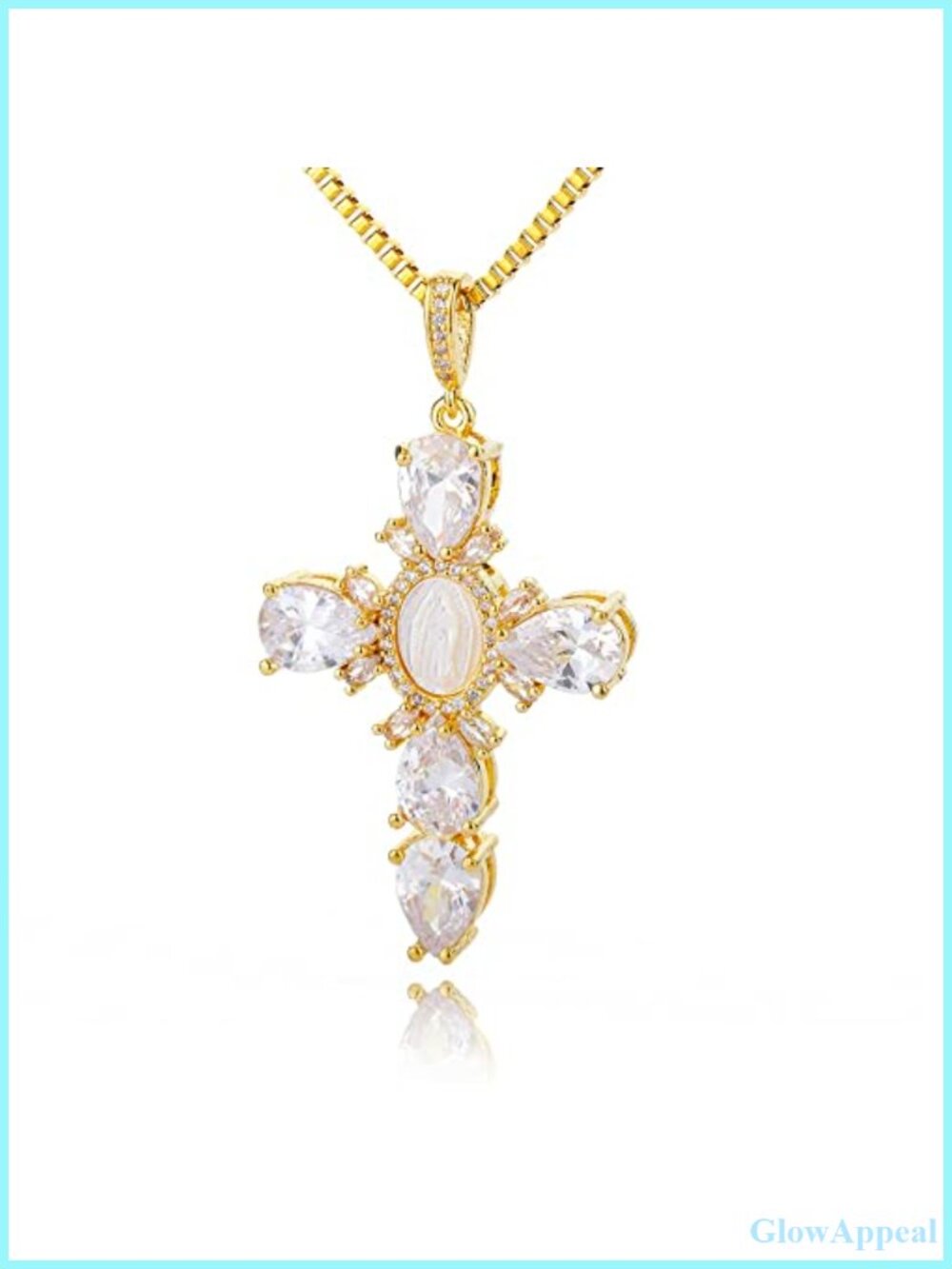 Zircon Cross Choker Necklace Gold Plated Box Chain Pendant Jewelry